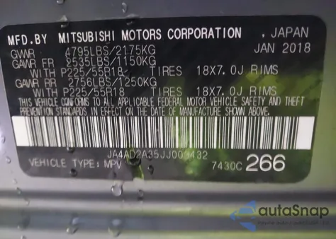 2018 Mitsubishi Outlander Es z USA, uszkodzony, nr VIN JA4AD2A35JJ003432